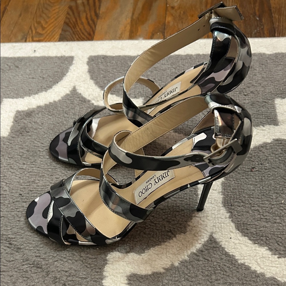 Jimmy Choo Camouflage Black and Gray Heels